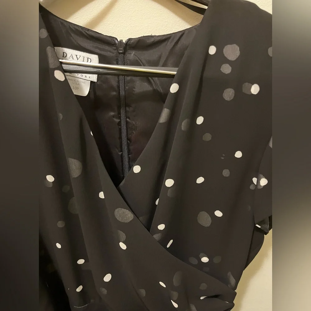 Vintage David Warren chiffon‎ black and white polka dot dress sz 10P - Picture 3 of 7